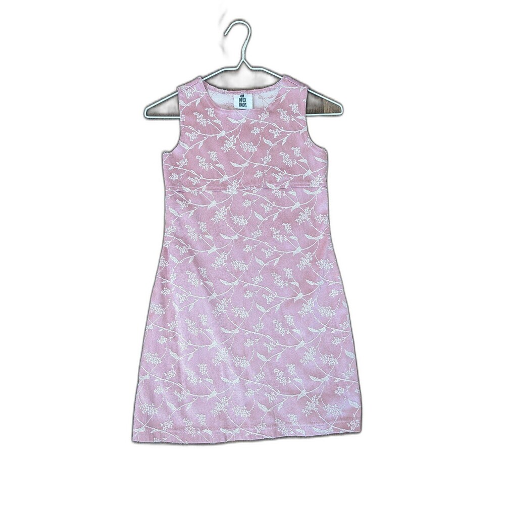 Vintage Un Deux Trois Pink Satin Floral Embroidered Dress Girls Medium